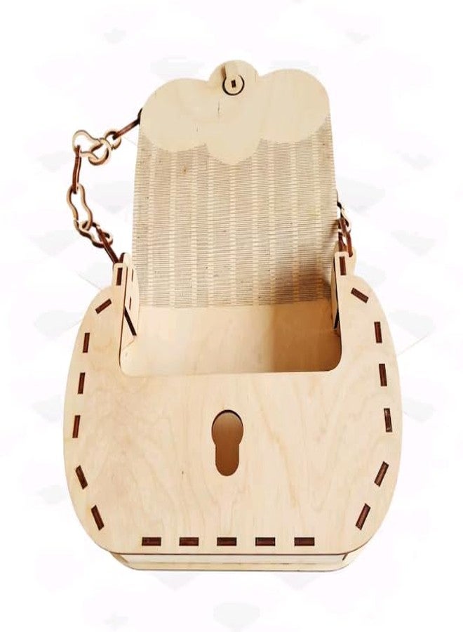 MeeCraft Designer Wooden Clutch - Women Hand Purse with Chain, Portable Ladies Handbag with Turning Closure, 19.6x15.2x4.6cm, Beige. - Image 5